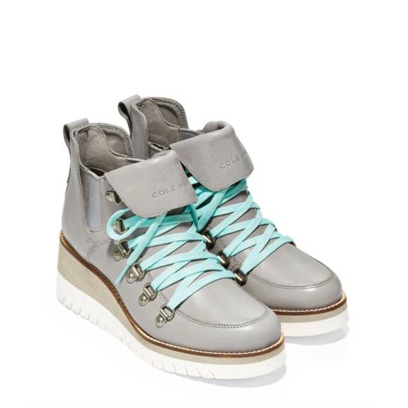 COLE HAAN ZeroGrand Waterproof Wedge Hiker Ankle Boot Leather Gray Sz 7 $230 - Picture 1 of 8